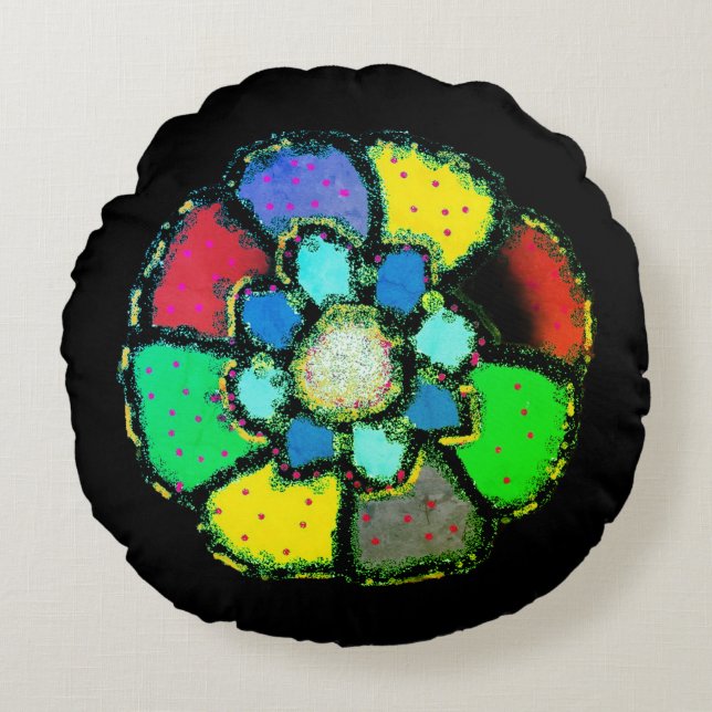 BAKGRUND FÖR abstraktens PETAL FLOWER DESIGN BLACK Rund Kudde (Framsidan)