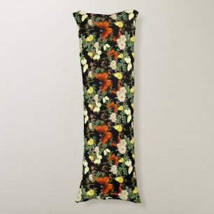 Bakgrund för äppelblommar och fjärilar, svart kroppskudde