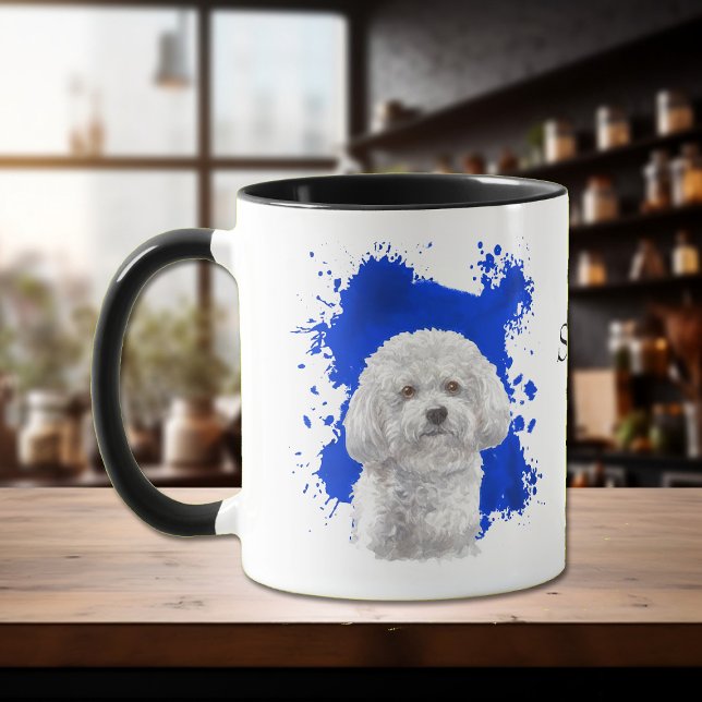 Bakgrund för Bichon Frise Blue Abstrakt Mugg (Skapare uppladdad)