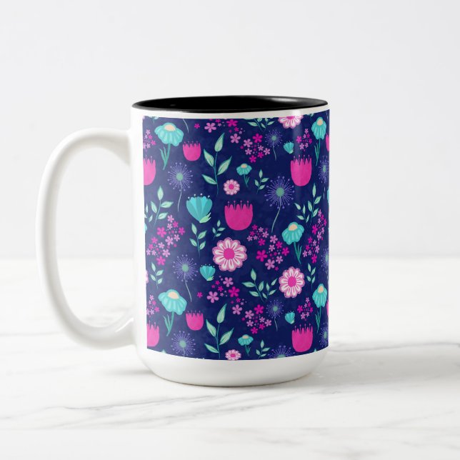 Bakgrund för blommönstret Cute Två-Tonad Mugg (Vänster)