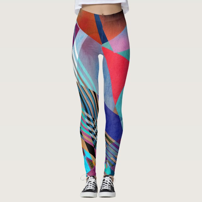 Bakgrund för Bright Geometric: Färgfull Abstrakt Leggings (Framsida)