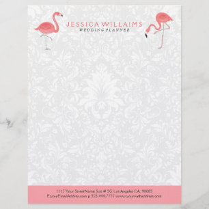 Bakgrund för Cute rosa Flamingo White Damasks Brevhuvud