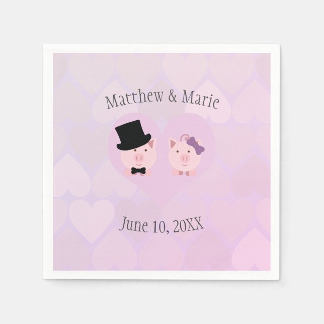 Bakgrund för Cute Rosa Gris Heart mönster Pappersservett (Framsidan)