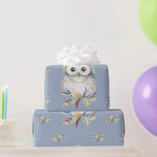Bakgrund för Cute Uggla beige och blue grått Presentpapper
