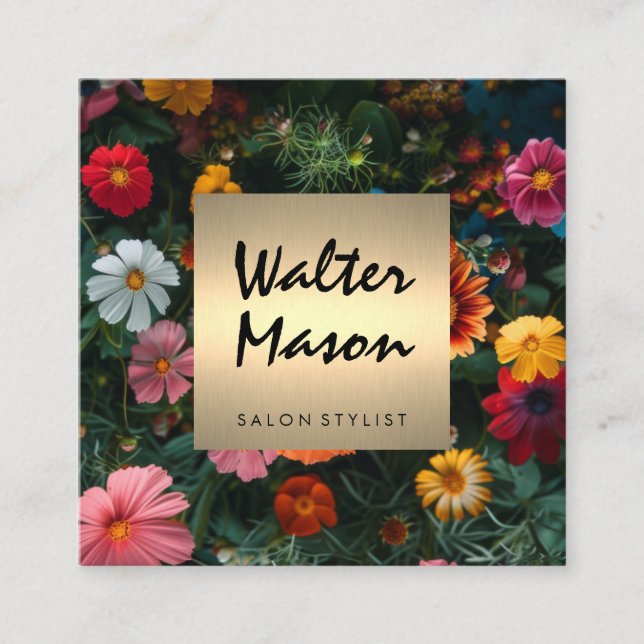 Bakgrund för färgade blommor fyrkantigt visitkort (Framsida)