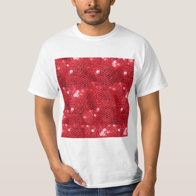 Bakgrund för Faux Red Sequin-bild T-shirt (Framsida)