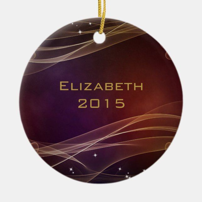 Bakgrund för finare Maron med Wispy Guld-accenter Julgransprydnad Keramik (Framsidan)