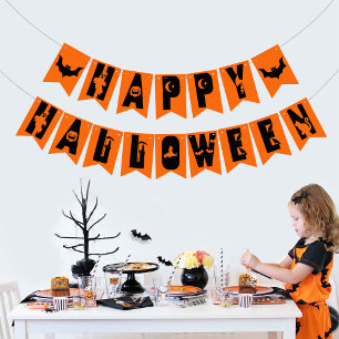 Bakgrund för Fladdermus Orange i svart Happy hallo Vimplar