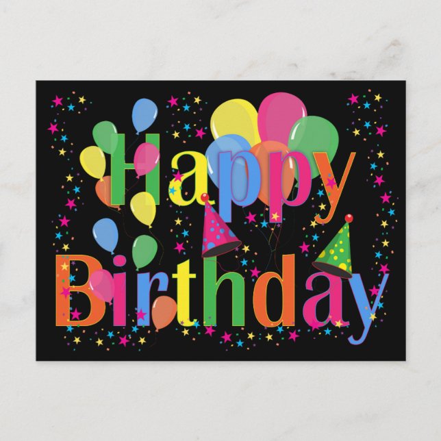 Bakgrund för konfetti, Party-hattar och ballonger Inbjudan Vykort (Framsida)