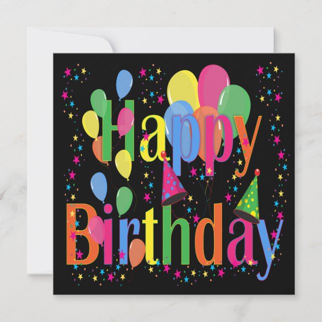 Bakgrund för konfetti, Party-hattar och ballonger Inbjudningar (Framsida)