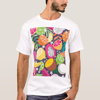 Bakgrund för Mörken för exotiska tropiska frukter T Shirt