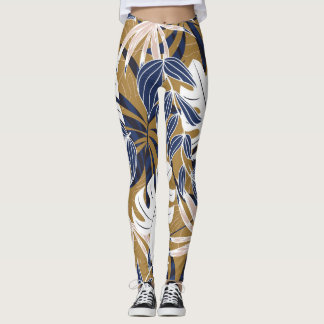 Bakgrund för Orange av färgstarka Tropical Lövs Leggings