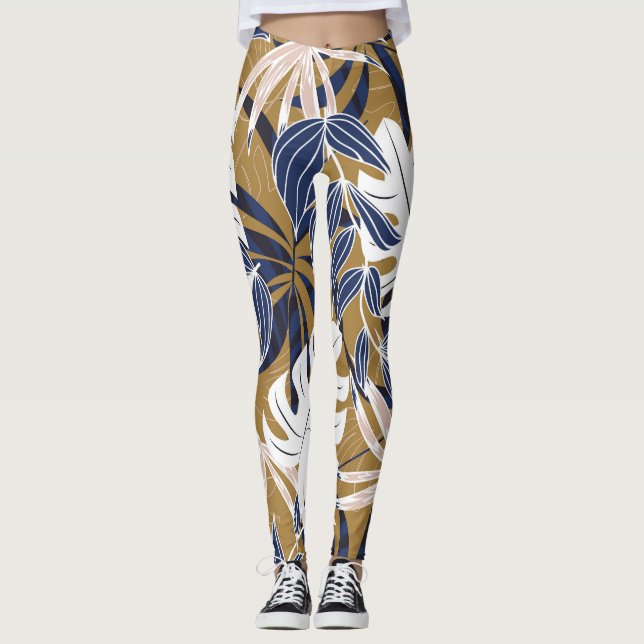 Bakgrund för Orange av färgstarka Tropical Lövs  Leggings (Framsida)