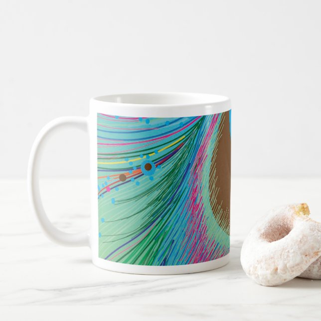 Bakgrund för Peacock linjer Kaffemugg (Med munk)
