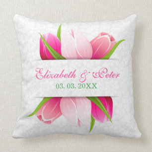 Bakgrund för rosa Tulips White Damaskes Kudde