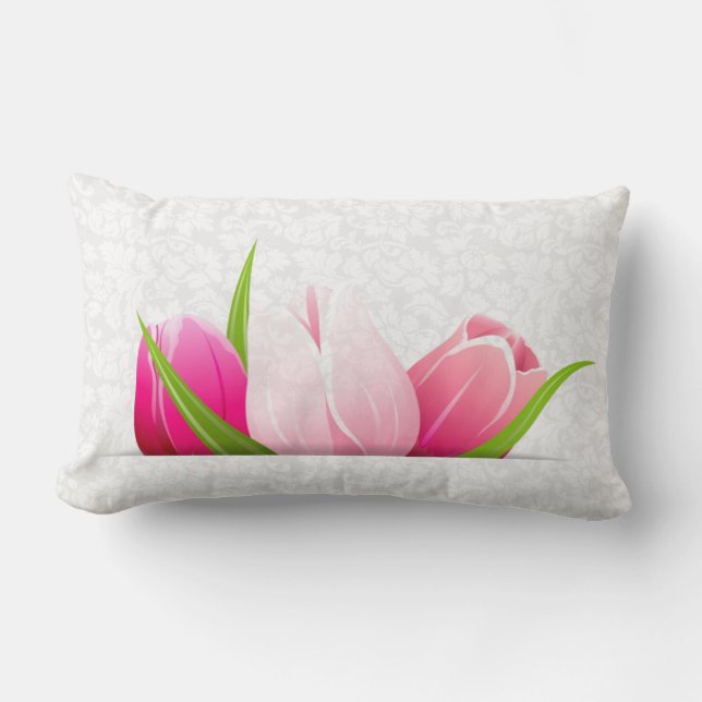 Bakgrund för rosa Tulips White Damaskes Lumbarkudde (Framsida)