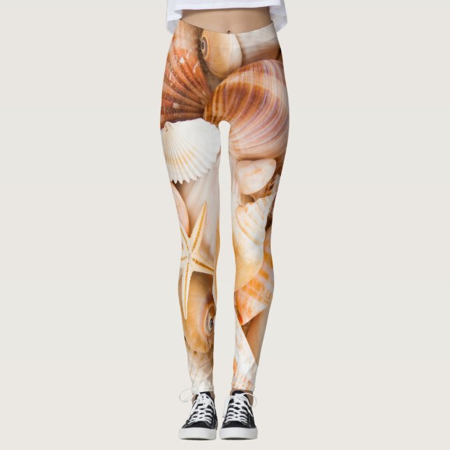 Bakgrund för Seashells: marint tema. Leggings (Framsida)