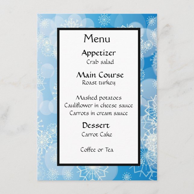 Bakgrund för snöflingor meny (Framsida)