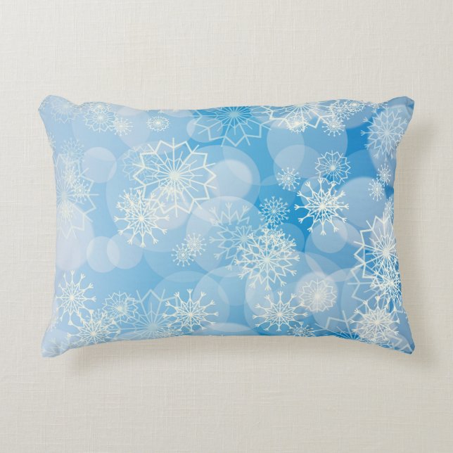 Bakgrund för snöflingor prydnadskudde (Framsidan)