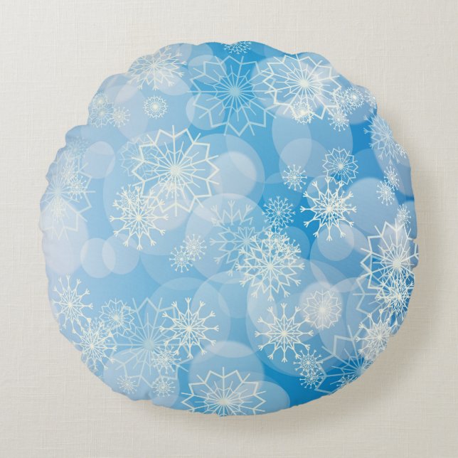 Bakgrund för snöflingor rund kudde (Framsidan)