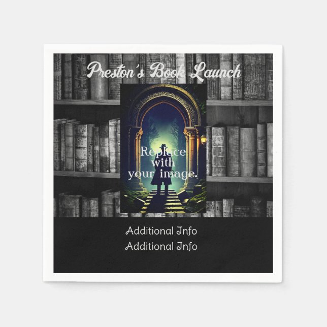 Bakgrund för svarta och vita Rustic-bokhyllor Pappersservett (Framsidan)