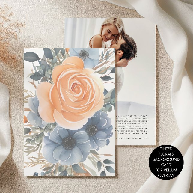 Bakgrund för Vellum Tvisserligen-Blommigtar Bröllo Inbjudningar (Front and back view)