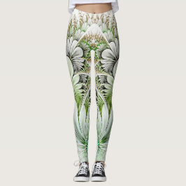 Bakgrund för vit Blommigt Abstrakt Leggings
