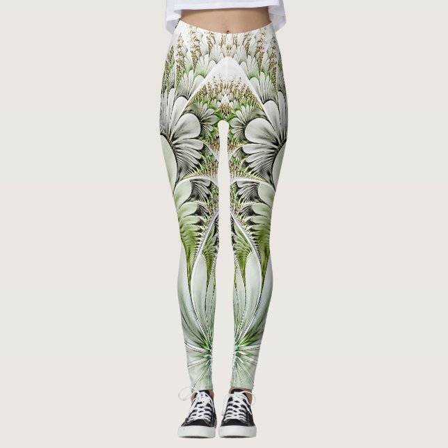 Bakgrund för vit Blommigt Abstrakt Leggings (Framsida)
