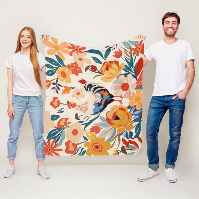 Bakgrund för vit färglös Blommigt från kycklingar Fleecefilt (På plats)