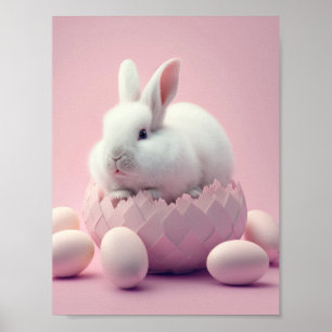 Bakgrund för vit Påskhare och Rosa av ägg Poster