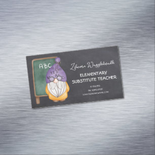 Bakgrund för Watercolor Gnome Teacher Chalkboard Magnetiska Visitkort