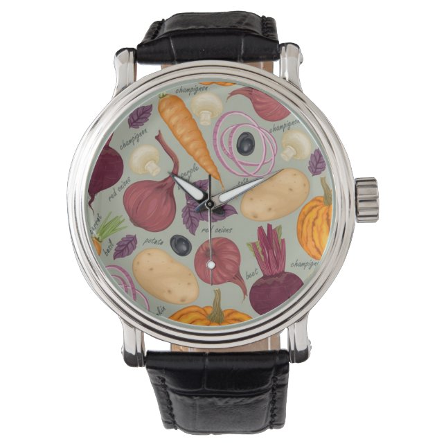 Bakgrund från färska grönsaker armbandsur (Framsida)