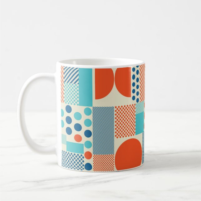 Bakgrund med geometriska former, modern konstform kaffemugg (Vänster)
