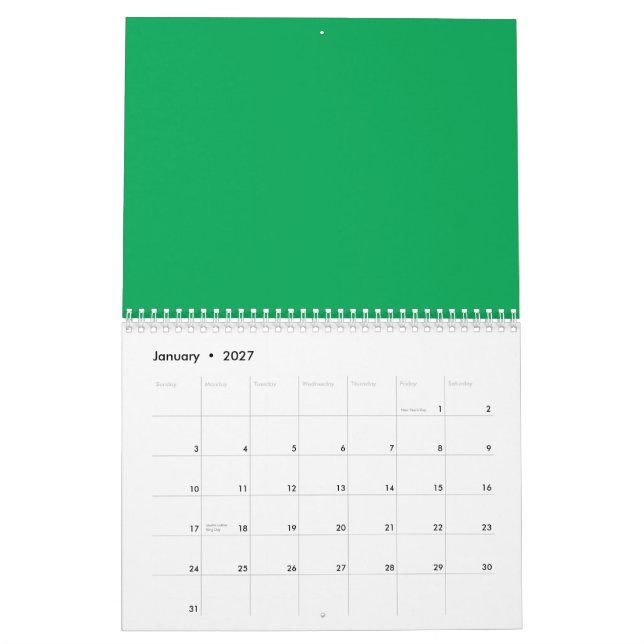 Bakgrund med häpnadsväckande Grönt med vit Gräns-d Kalender (Jan 2027)