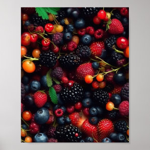Bakgrund med olika skogsfrukter poster