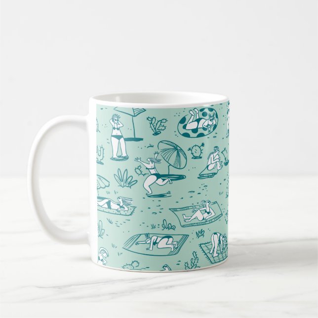 Bakgrund med sommarstrandflickor. Sömlös pinne Kaffemugg (Vänster)