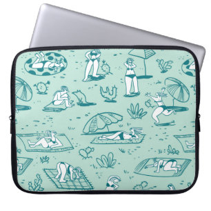 Bakgrund med sommarstrandflickor. Sömlös pinne Laptop Fodral
