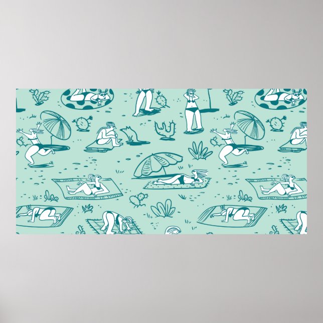 Bakgrund med sommarstrandflickor. Sömlös pinne Poster (Framsidan)