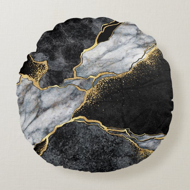 Bakgrund, svartvit marmormosaik av abstrakt rund kudde (Framsidan)