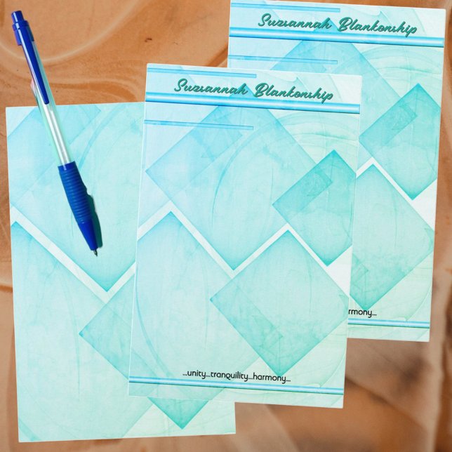 Bakgrund till anpassningsbar Geometric Teal Abstra Brevpapper (stationery paper front and back template view)