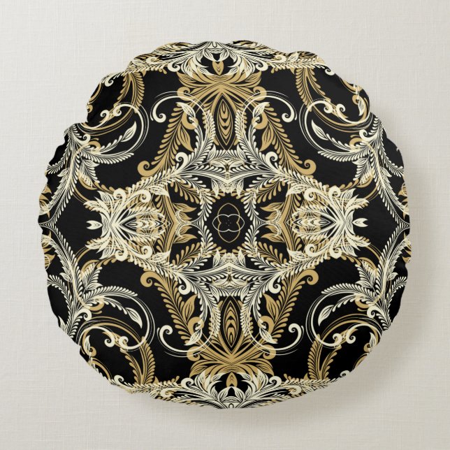 Bakgrund till blommigten. illustration av vintagen rund kudde (Framsidan)