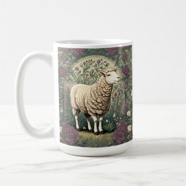 Bakgrund till elegant Sheep Lavender blommigt Kaffemugg (Vänster)
