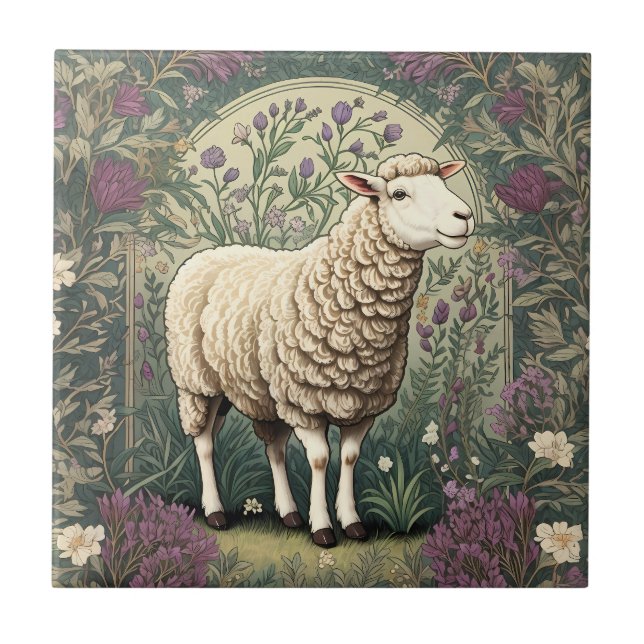 Bakgrund till elegant Sheep Lavender blommigt Kakelplatta (Framsidan)