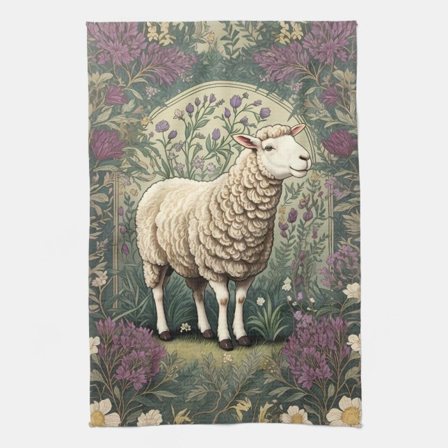 Bakgrund till elegant Sheep Lavender blommigt Kökshandduk (Vertikal)
