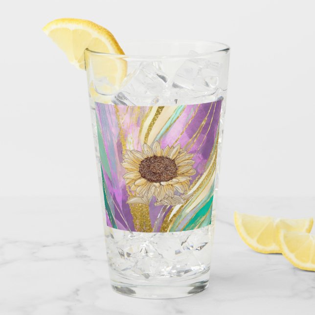 Bakgrund till färgad metallisk Blommigt med solros Glaskopp (Framsida Ice)