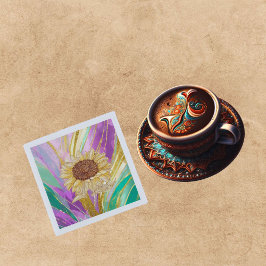 Bakgrund till färgad metallisk Blommigt med solros Pappersservett