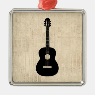 Bakgrund till handskript för akustisk gitarr julgransprydnad metall