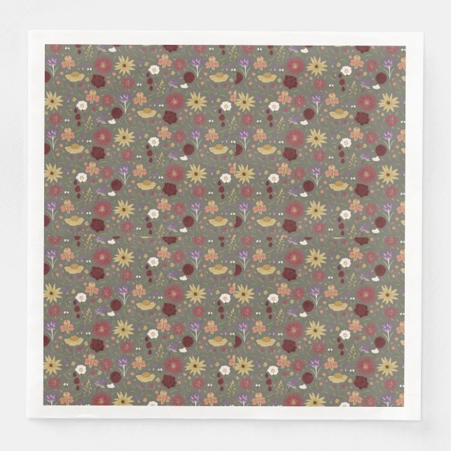 Bakgrund till höstens Blommigt embrace-Grönt Pappersservett (Framsida)