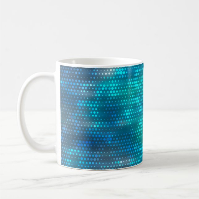 Bakgrund till kreativet blått abstrakt kaffemugg (Vänster)