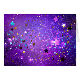 Bakgrund till lila folie med stjärnor hälsningskort